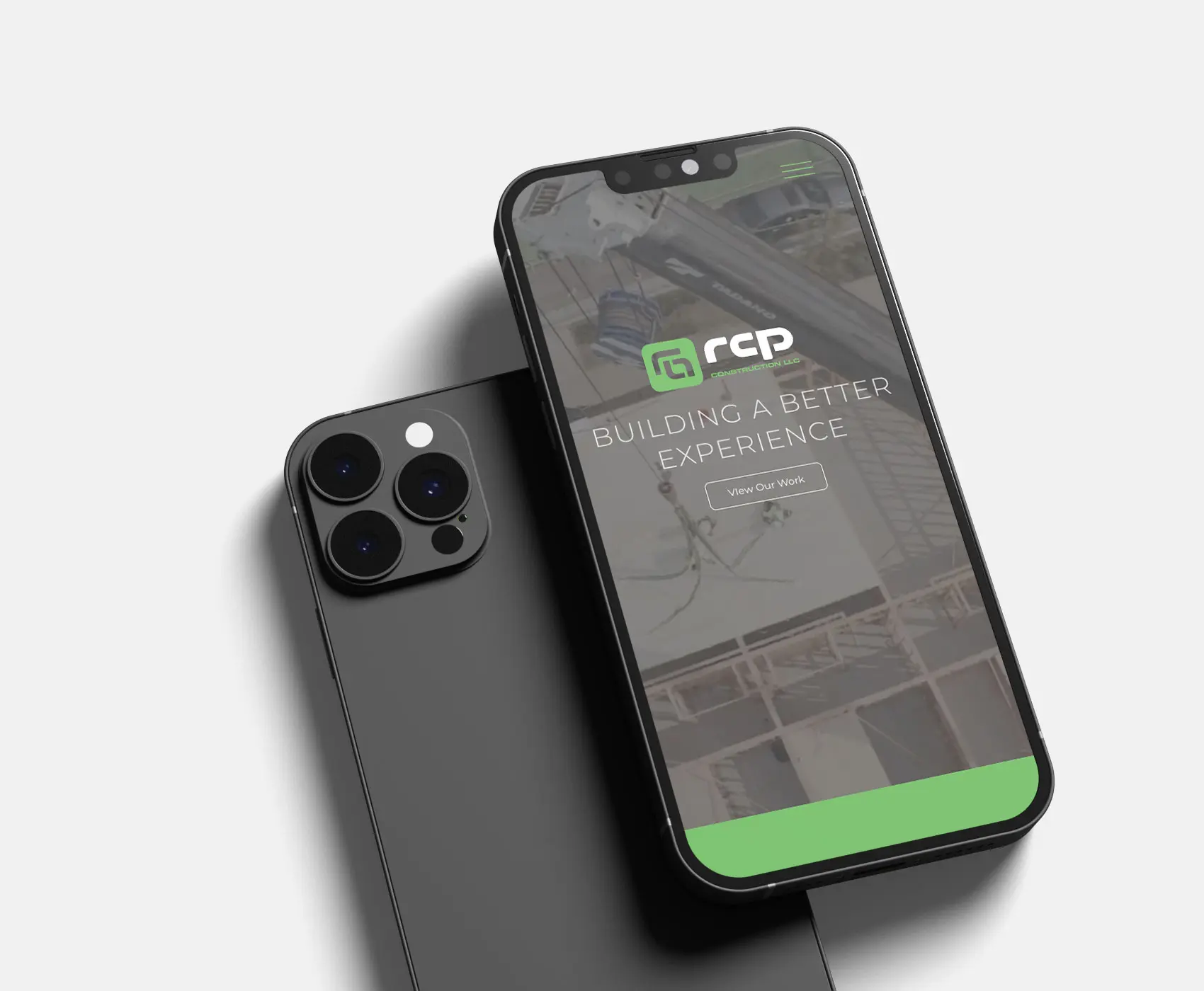 RCP construction website design presented on a mobile phone
