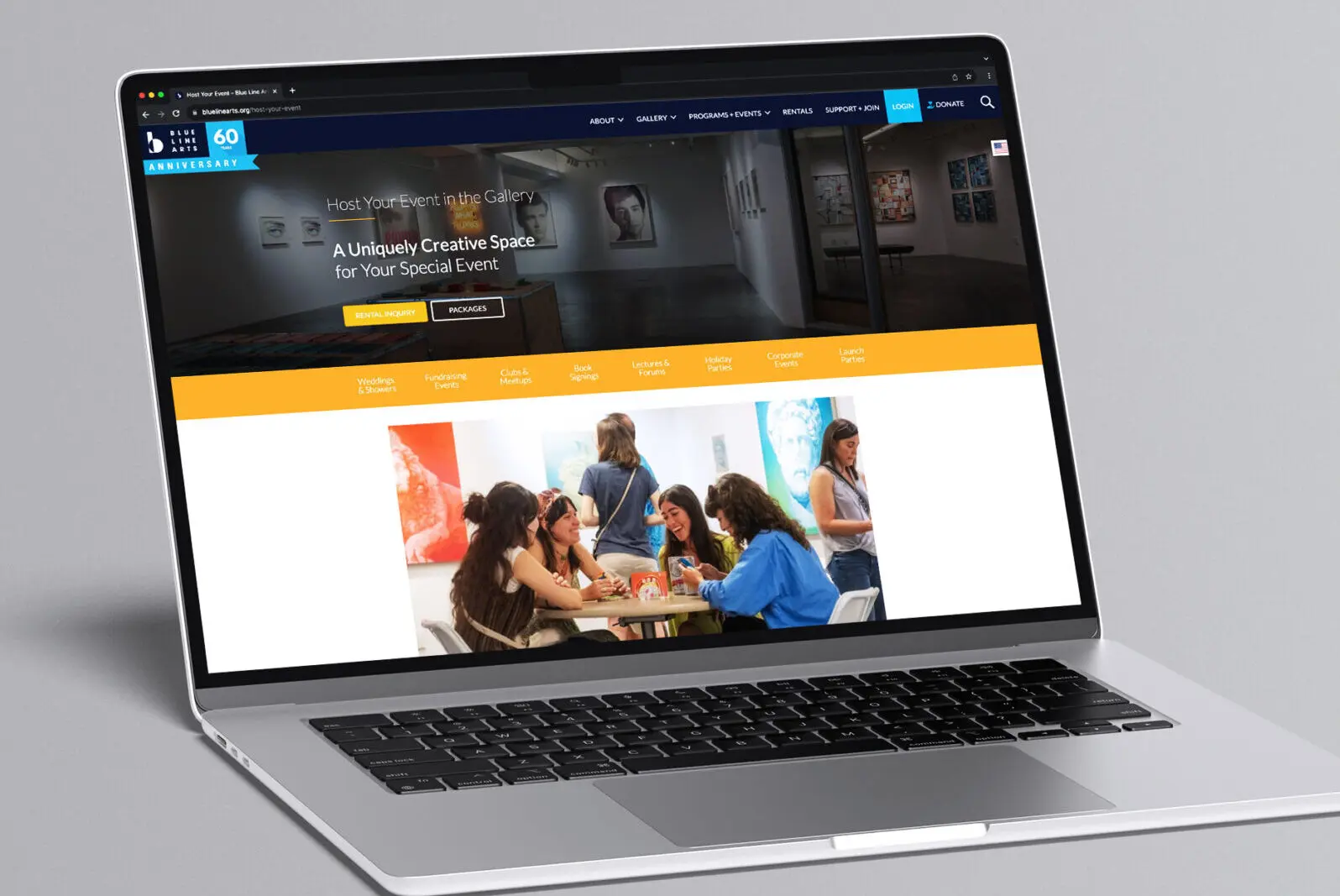 Blue Line Arts responsive website shown on laptop