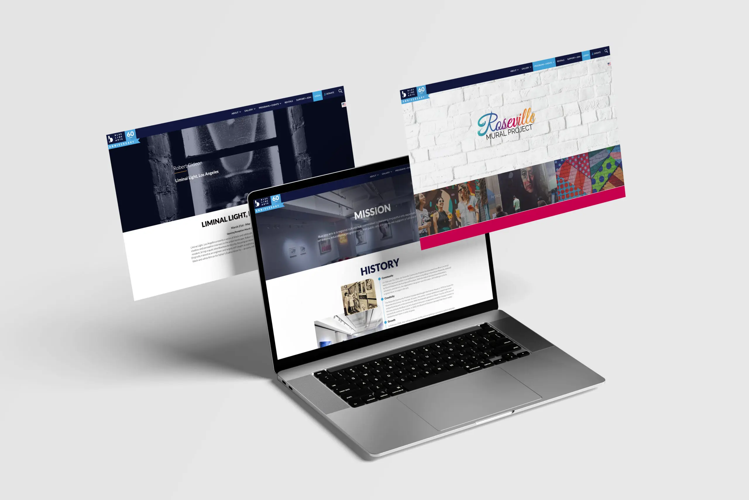Blue Line Arts website design displayed on laptop