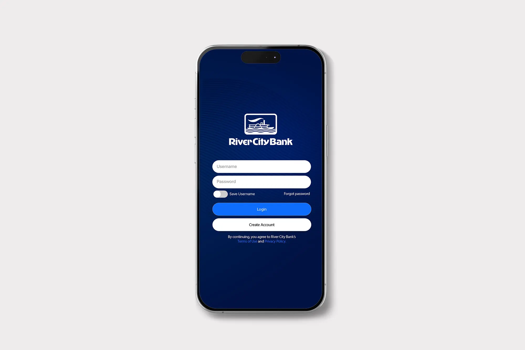 River City Bank App design login screen