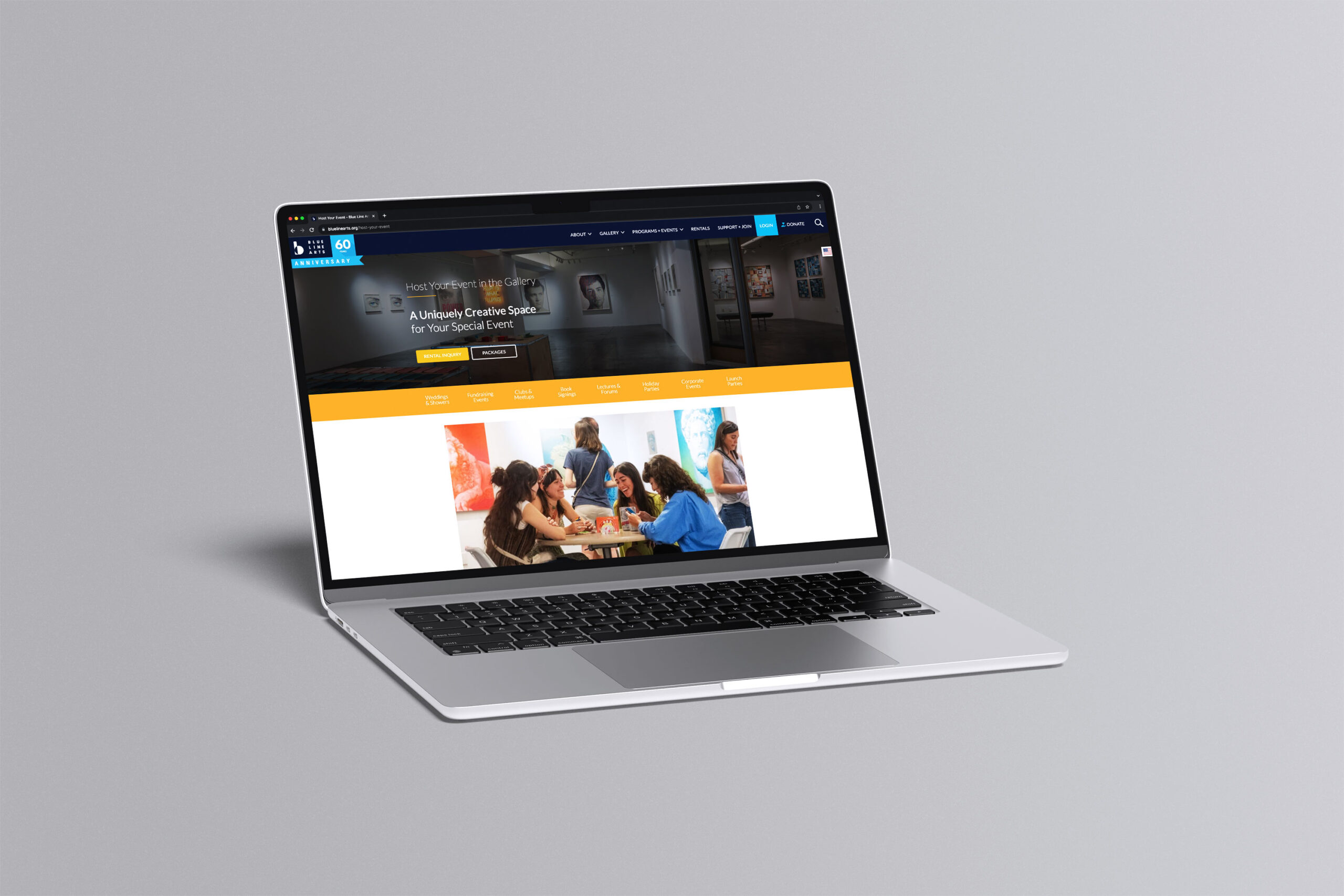Blue Line Arts responsive website shown on laptop