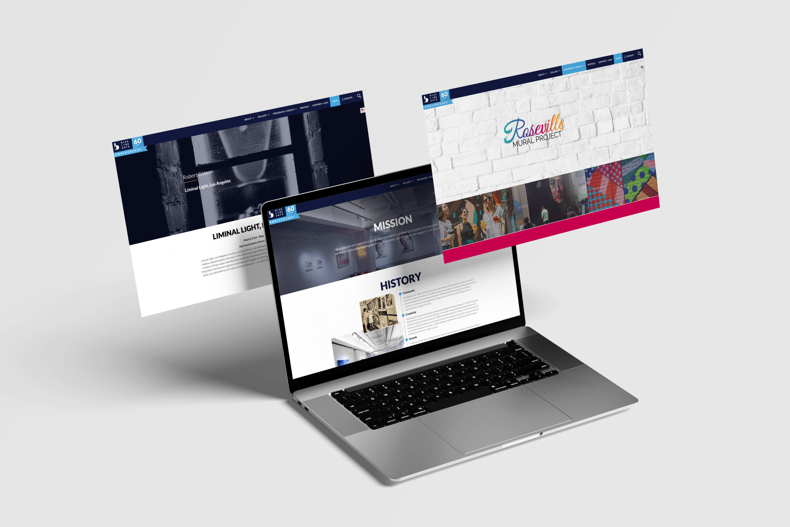 Blue Line Arts website design displayed on laptop
