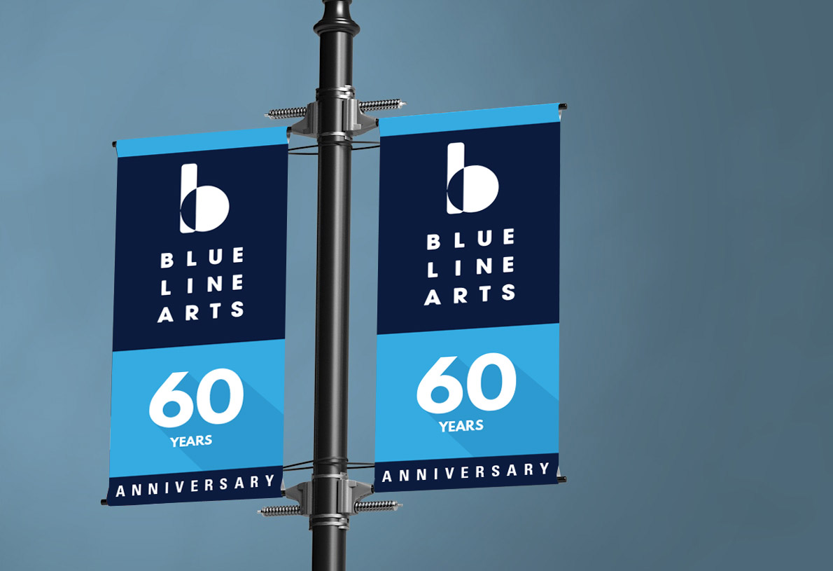 Blue Line Arts 60th anniversary banners for on street views