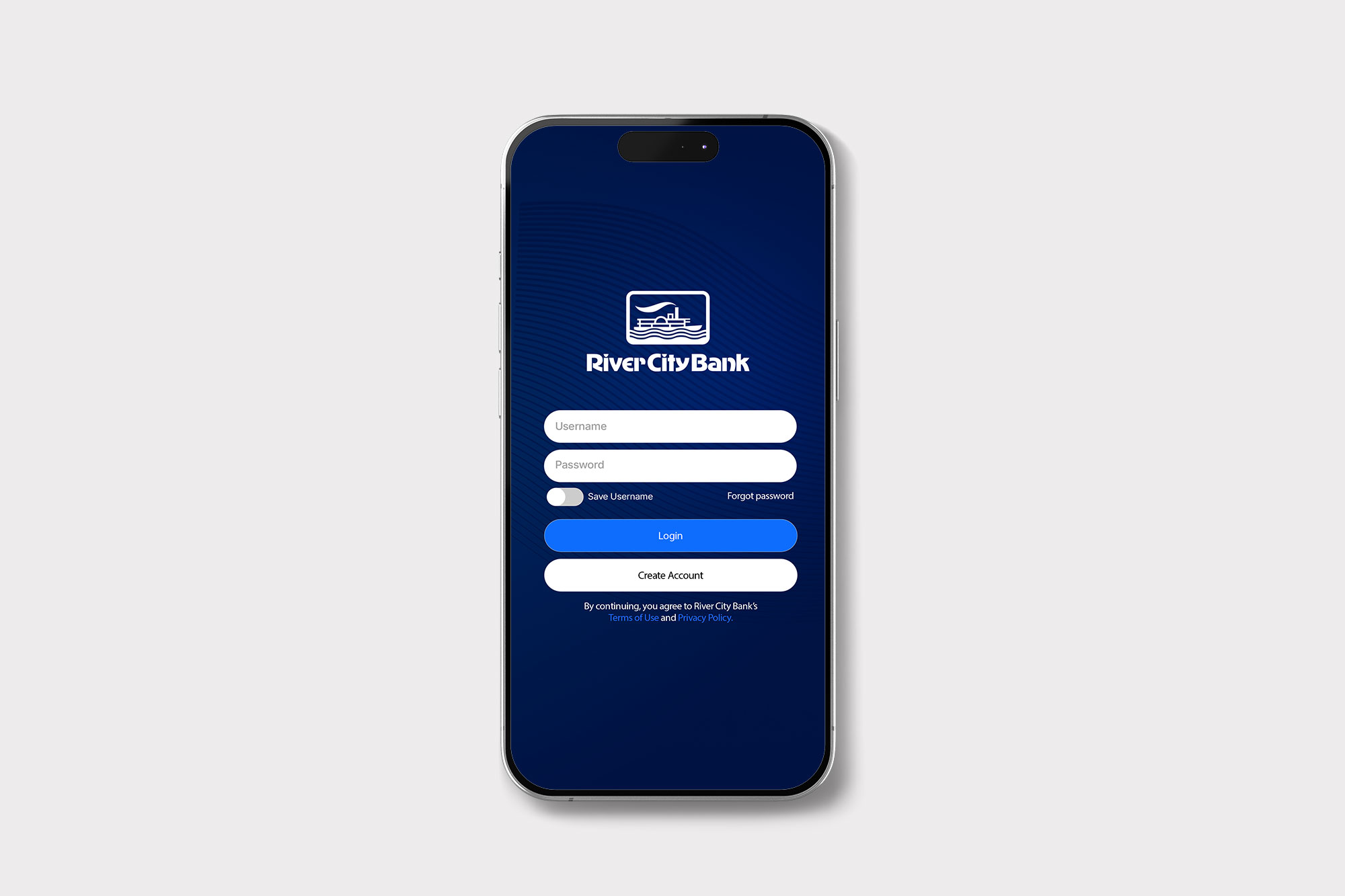 River City Bank App design login screen